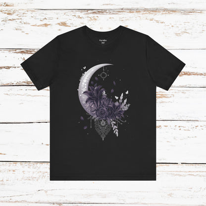 “Moonlit Bouquet & Sacred Soft Goth Symbol” Moonlit Bouquet Unisex Tee - Soft Goth Symbol Floral Design