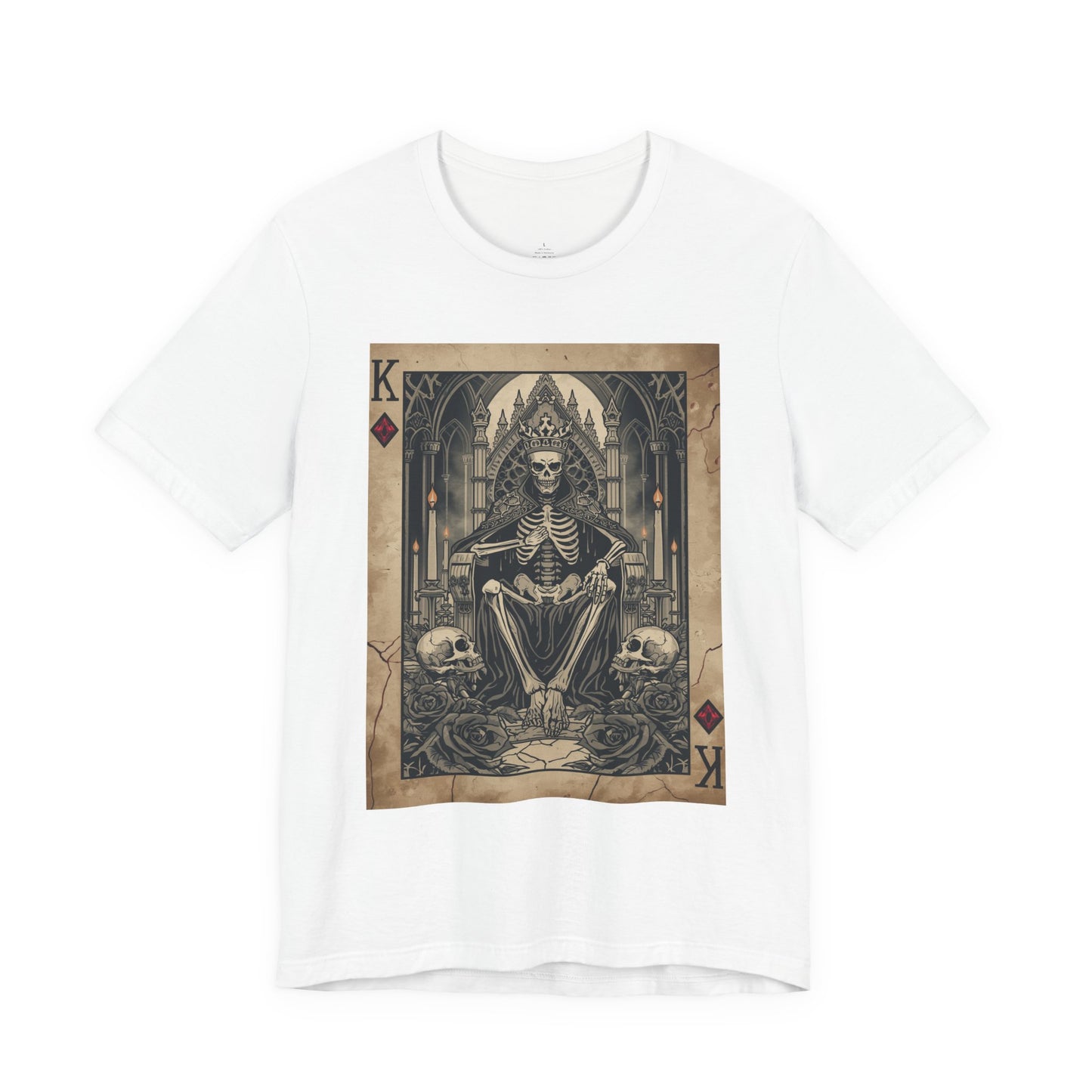 Skeleton King Playing Card Graphic Tee — Gothic Skull Throne T-Shirt