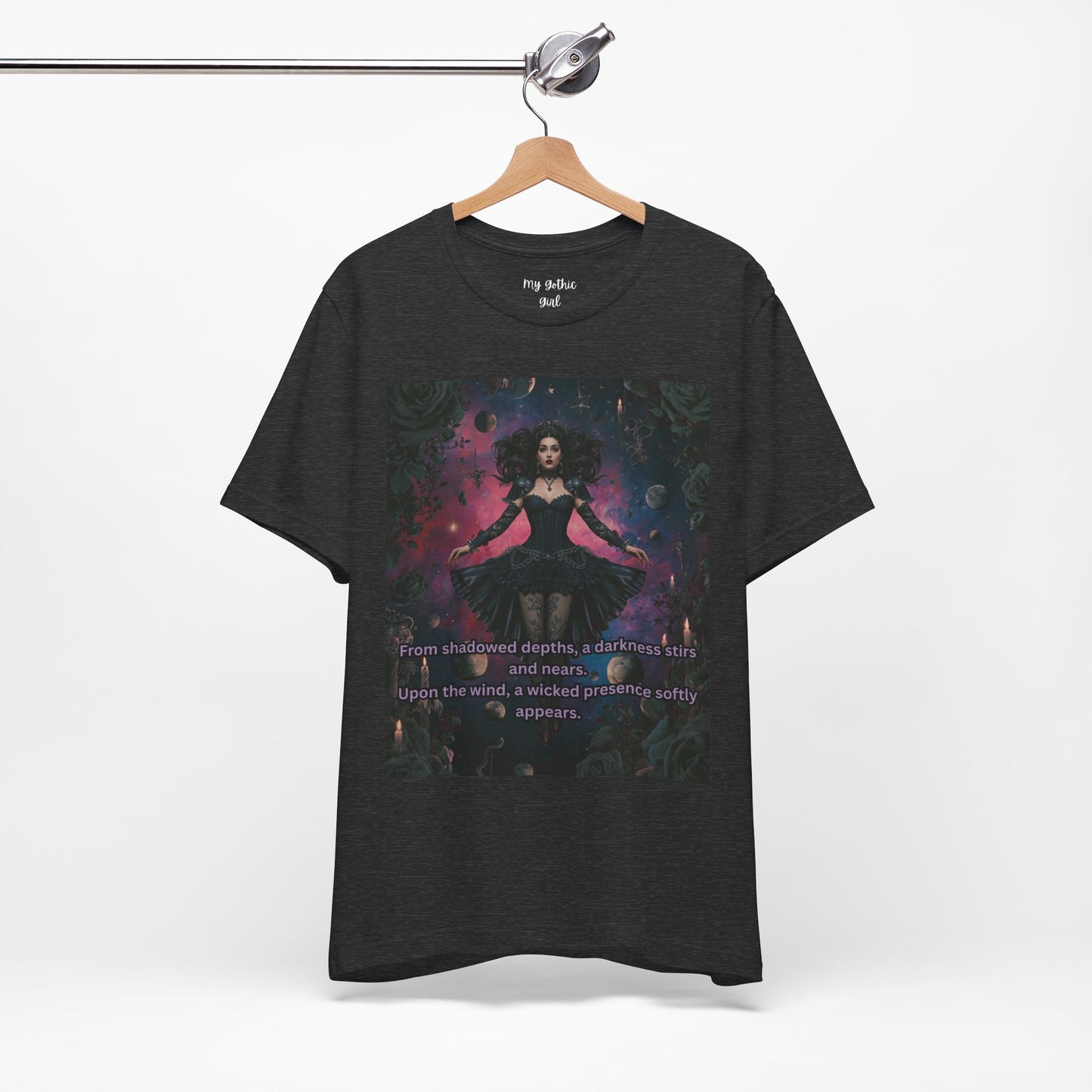 Gothic Sorceress Tee — "From shadowed depths..." Dark Fantasy Graphic T-Shirt