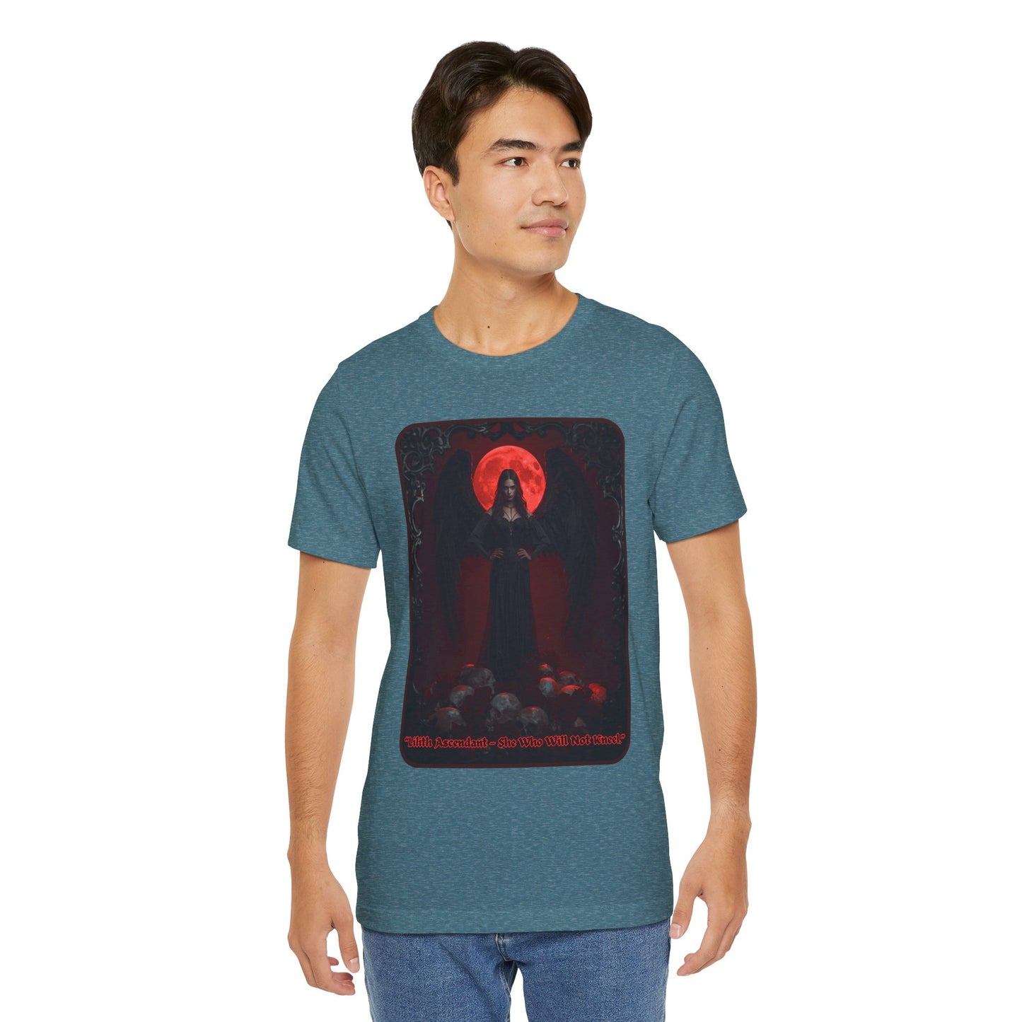 “Lilith Ascendant — She Who Will Not Kneel.” Graphic T-Shirt – Alt Aesthetic Poetic Goth Street-wear