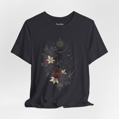 “Dark Floral Moon & Ornamental Geometry” T-Shirt Dark Floral Moon Ornamental Geometry Unisex Jersey Short Sleeve Tee