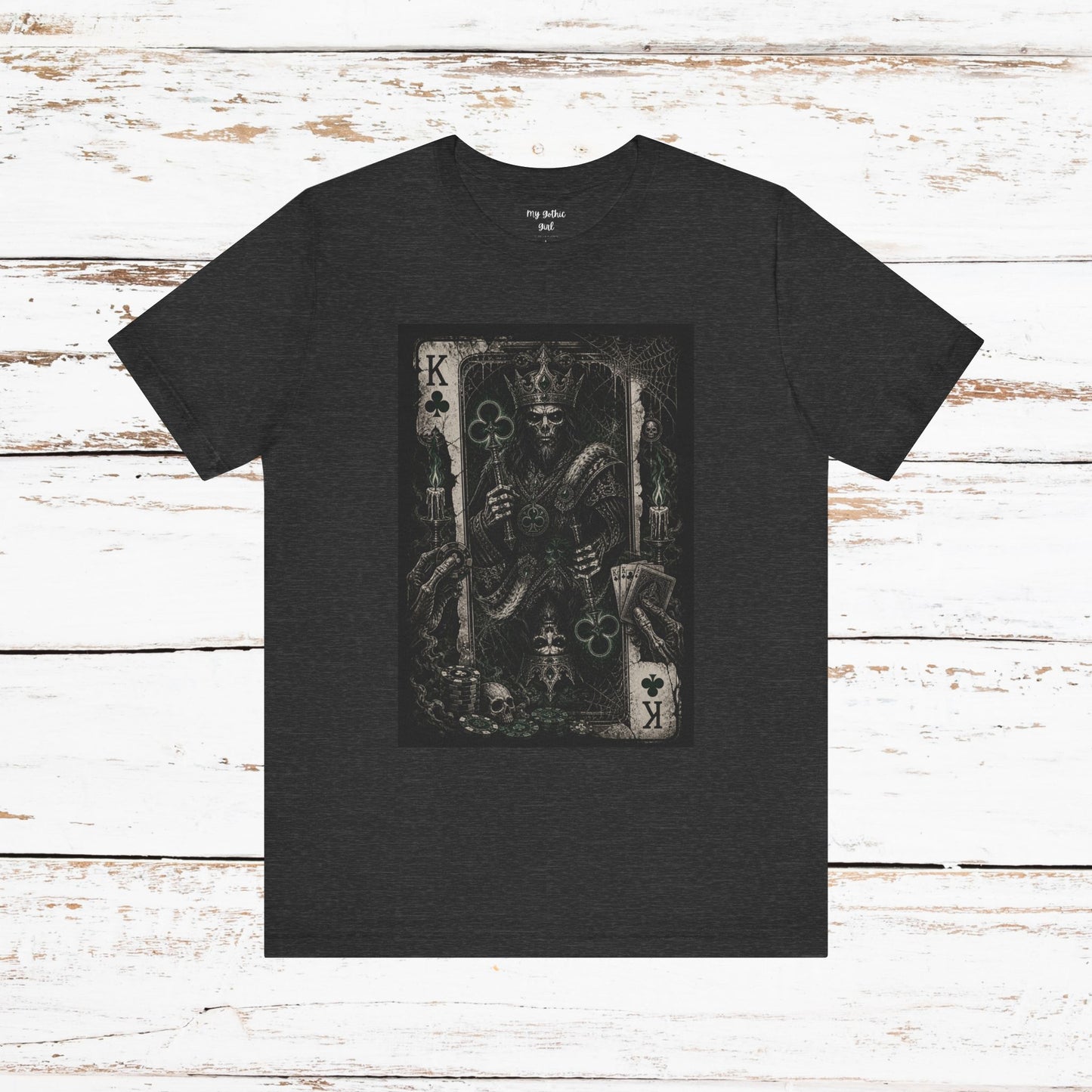 King of Clubs Gothic Playing Card Tee — Dark Skull Poker Graphic T-Shirt