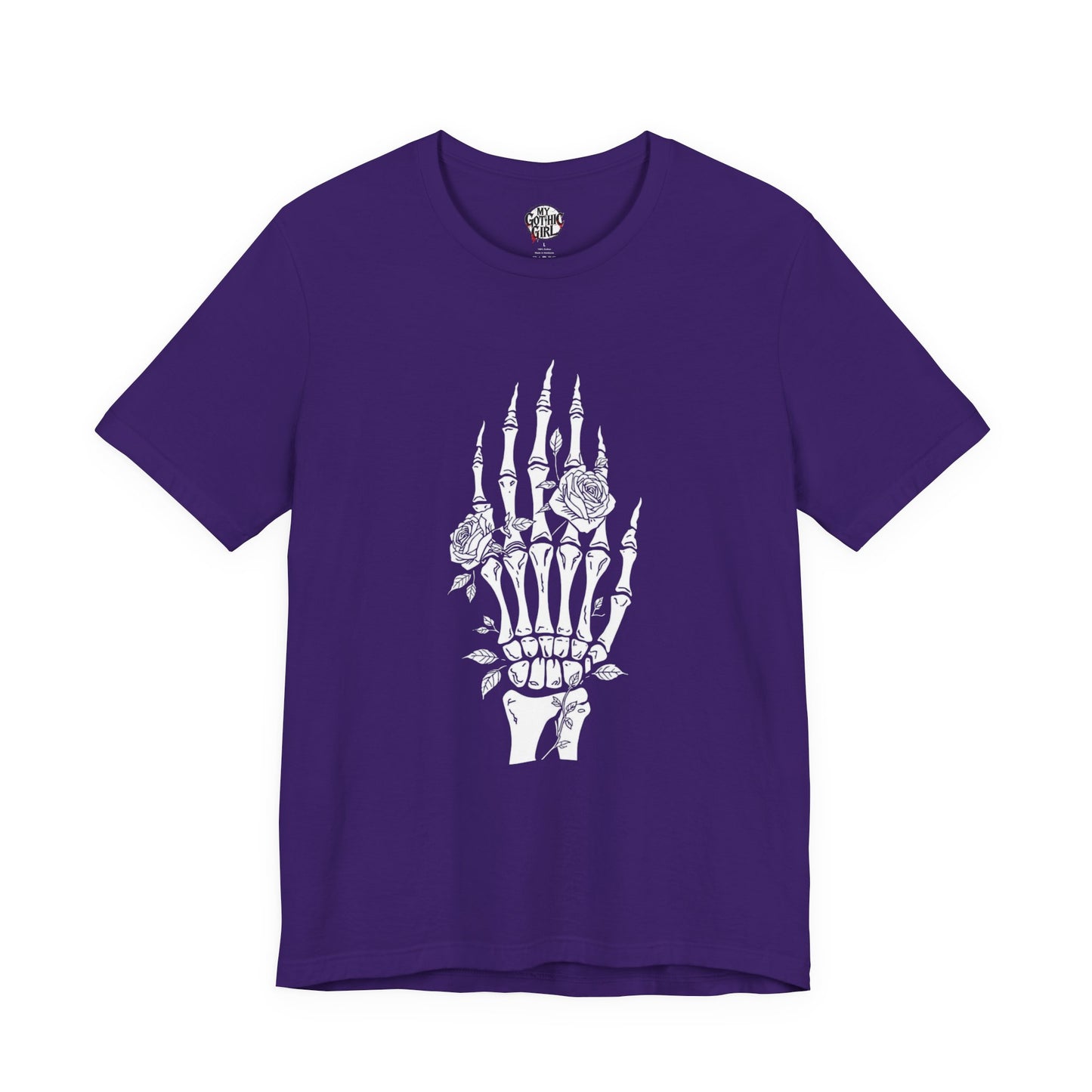White Roses and Skeleton Hand  Gothic Graphic T-Shirt – Alt Aesthetic Poetic Goth Streetwear
