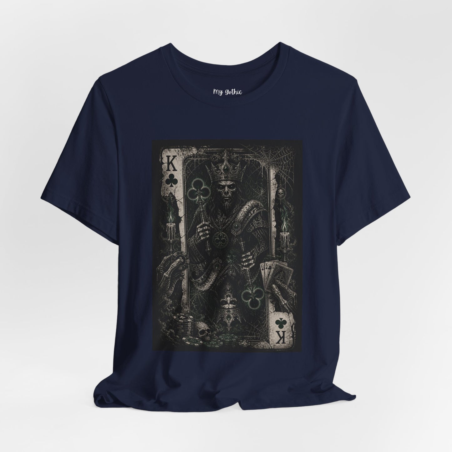 King of Clubs Gothic Playing Card Tee — Dark Skull Poker Graphic T-Shirt