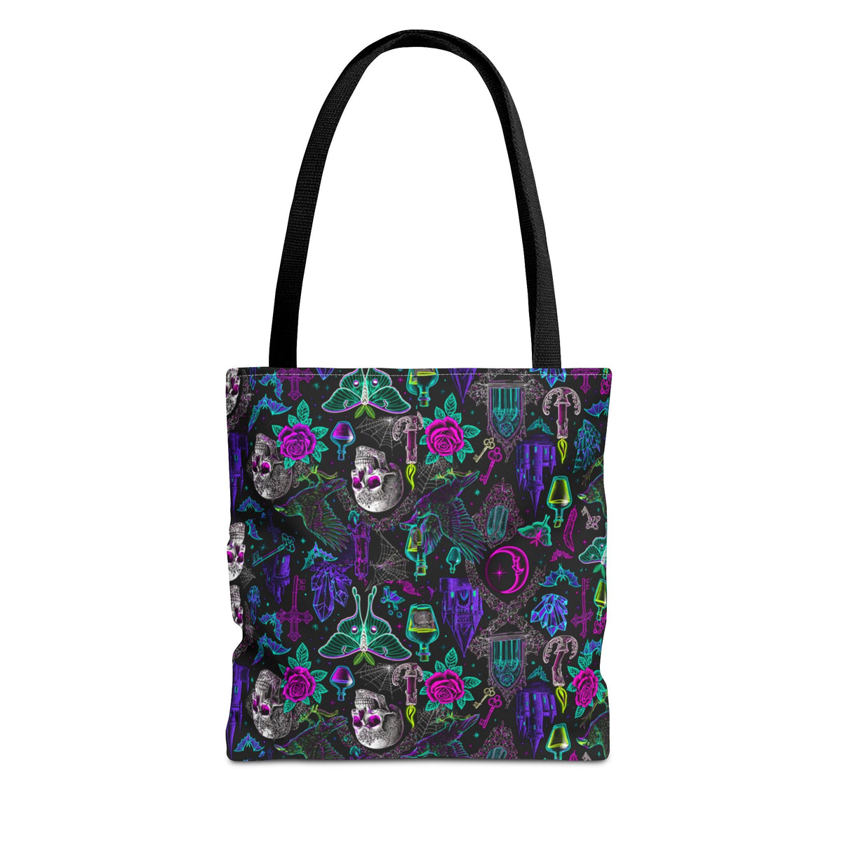 Neon Gothic Skulls & Ravens Tote Bag