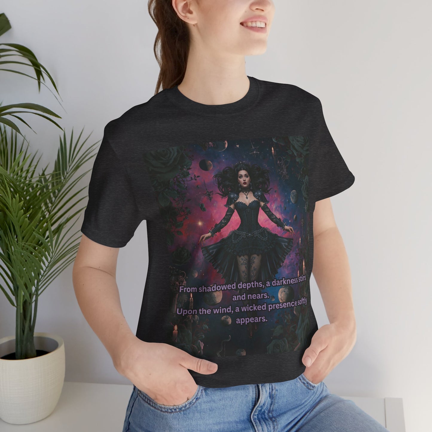 Gothic Sorceress Tee — "From shadowed depths..." Dark Fantasy Graphic T-Shirt