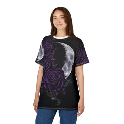 Purple Moon & Roses Tee — Gothic Floral Moonlight All-Over Print Shirt