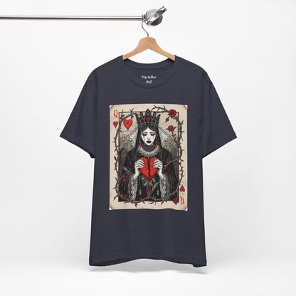 Queen of Hearts Playing Card T-Shirt — Gothic Rose Broken Heart Graphic Tee