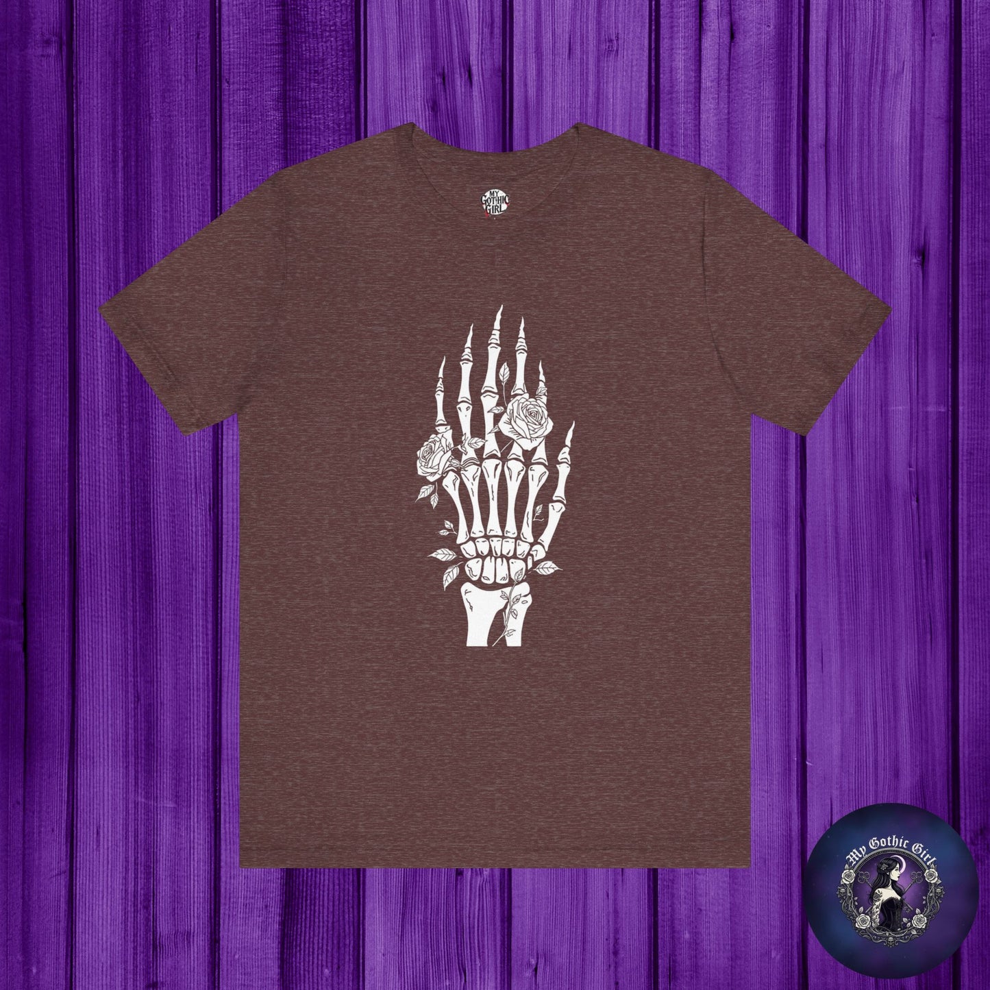 White Roses and Skeleton Hand  Gothic Graphic T-Shirt – Alt Aesthetic Poetic Goth Streetwear