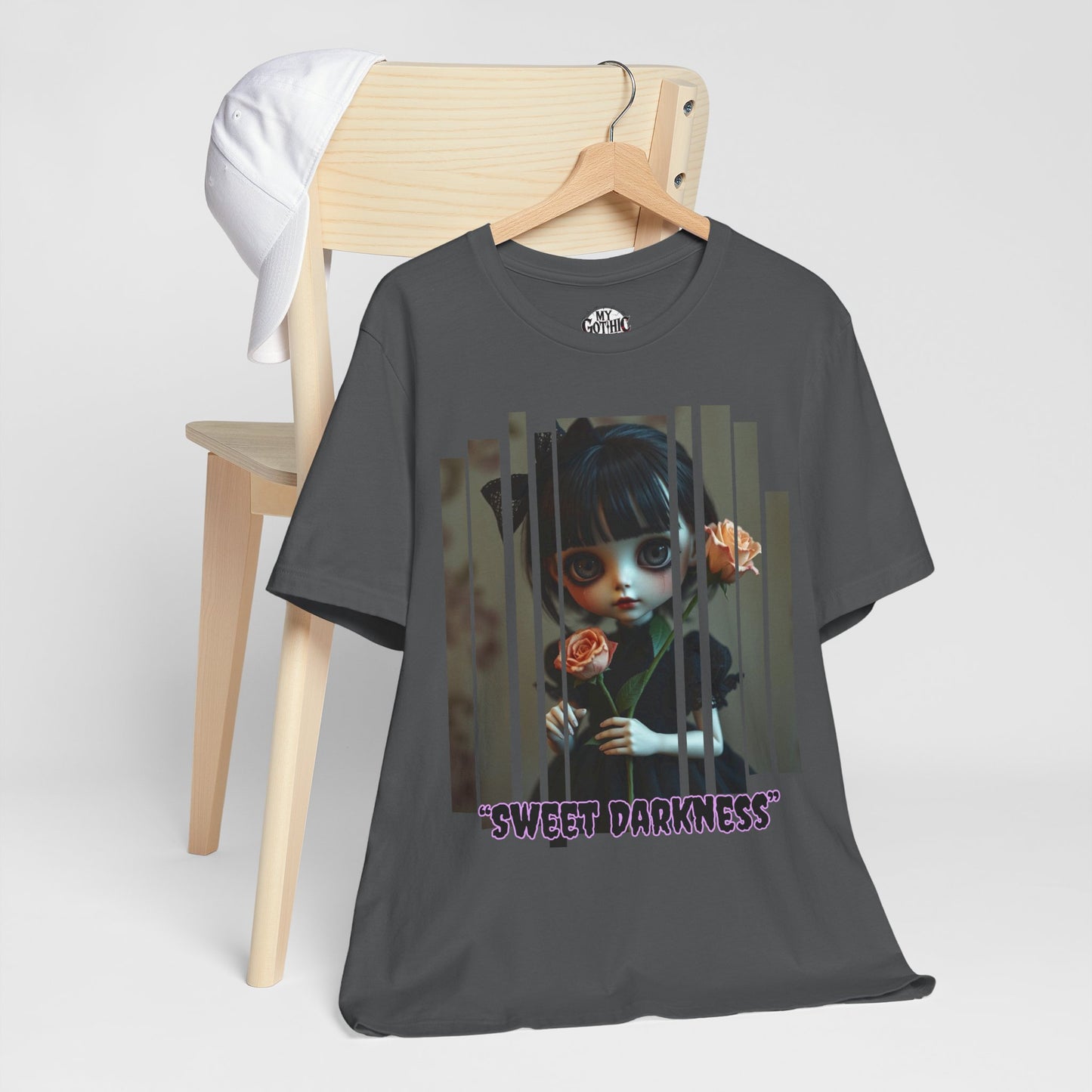 “Sweet Darkness” — Kawaii-style Gothic doll Graphic T-Shirt – Alt Aesthetic Poetic Goth Street-wear