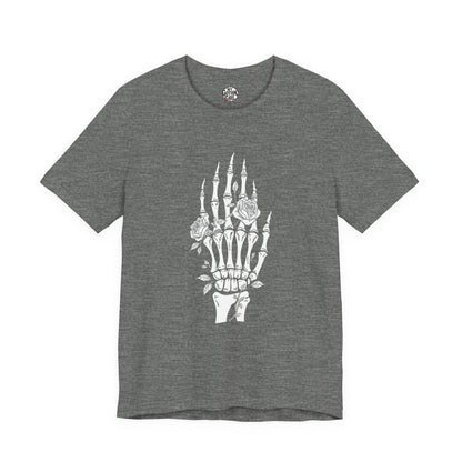 White Roses and Skeleton Hand  Gothic Graphic T-Shirt – Alt Aesthetic Poetic Goth Streetwear
