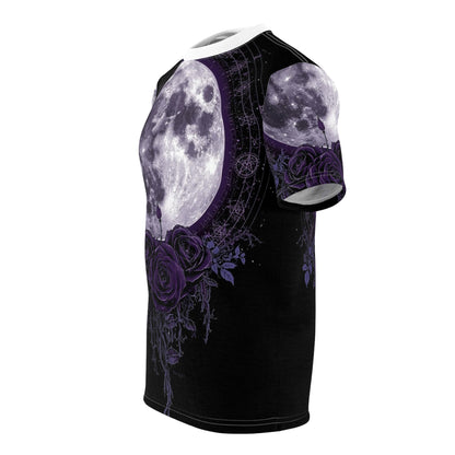 Purple Moon & Roses Tee — Gothic Floral Moonlight All-Over Print Shirt