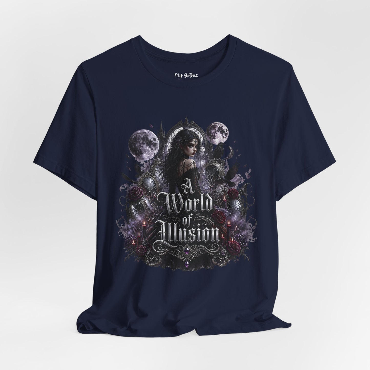 Gothic Moonlight Tee — "A World of Illusion" Graphic T-Shirt