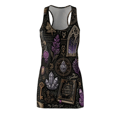Dark Academia Alchemist - Gothic Crystal & Books Racerback Dress