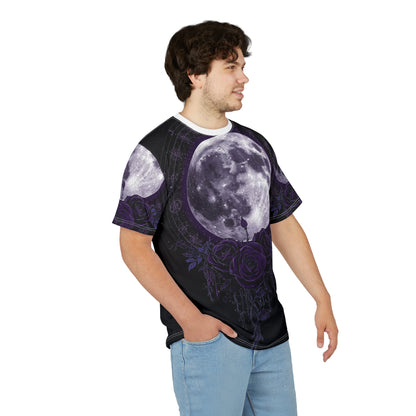 Purple Moon & Roses Tee — Gothic Floral Moonlight All-Over Print Shirt