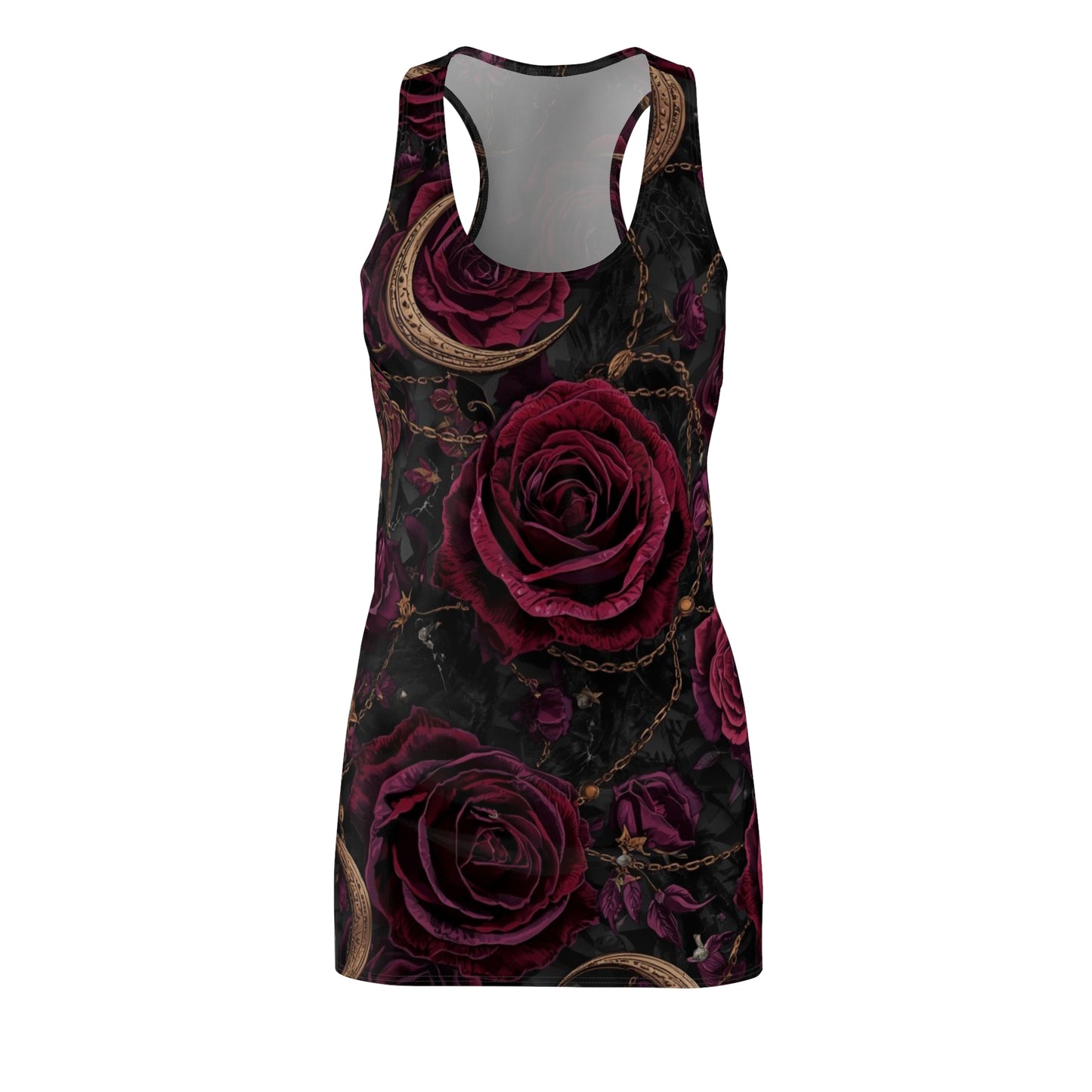 Gothic Rose Racerback Dress — Dark Burgundy Rose All-Over Print