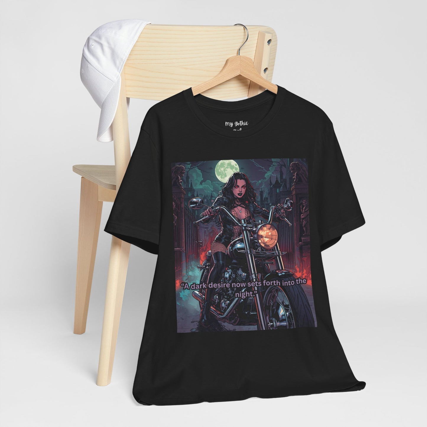 Dark Rider Motorcycle T-Shirt — "A dark desire now sets forth into the night" Gothic Tee