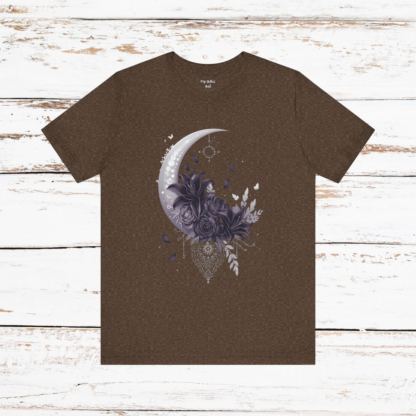 “Moonlit Bouquet & Sacred Soft Goth Symbol” Moonlit Bouquet Unisex Tee - Soft Goth Symbol Floral Design