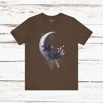 “Moonlit Bouquet & Sacred Soft Goth Symbol” Moonlit Bouquet Unisex Tee - Soft Goth Symbol Floral Design