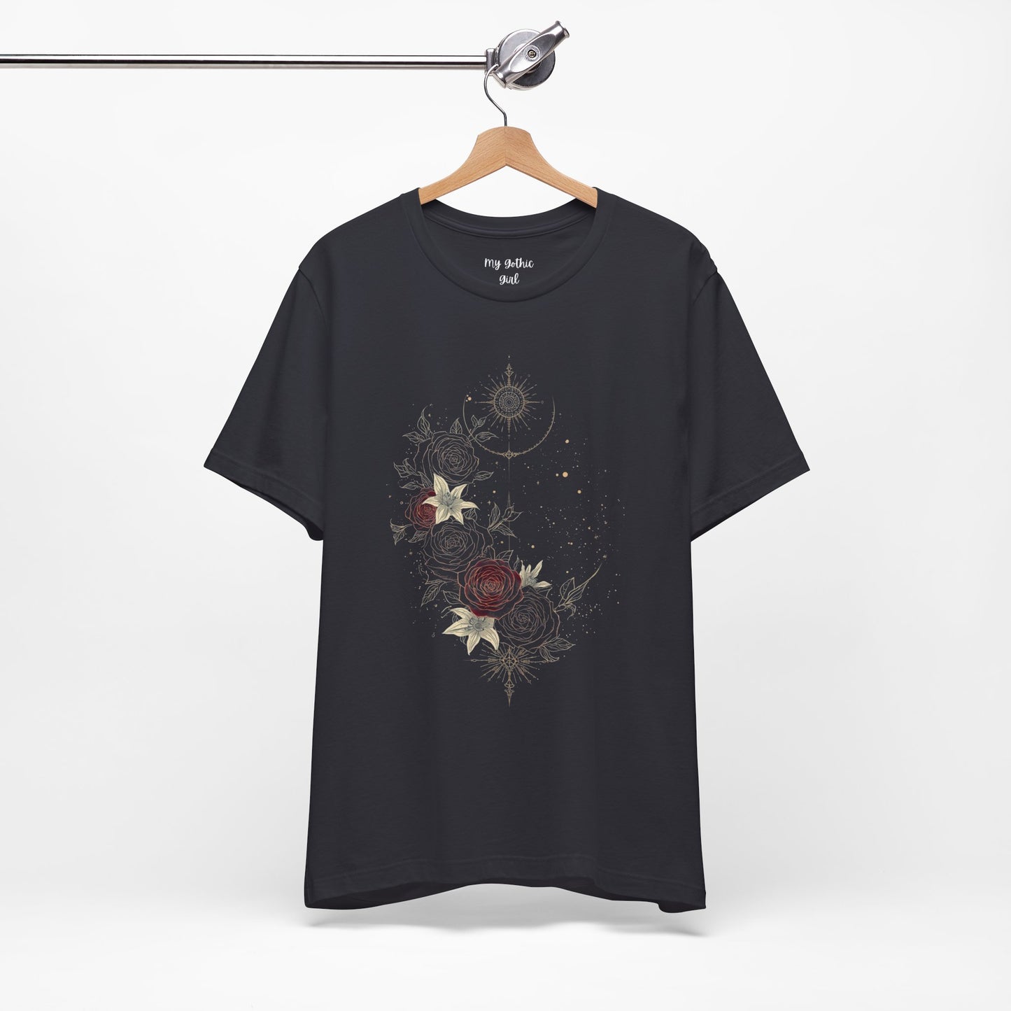 “Dark Floral Moon & Ornamental Geometry” T-Shirt Dark Floral Moon Ornamental Geometry Unisex Jersey Short Sleeve Tee