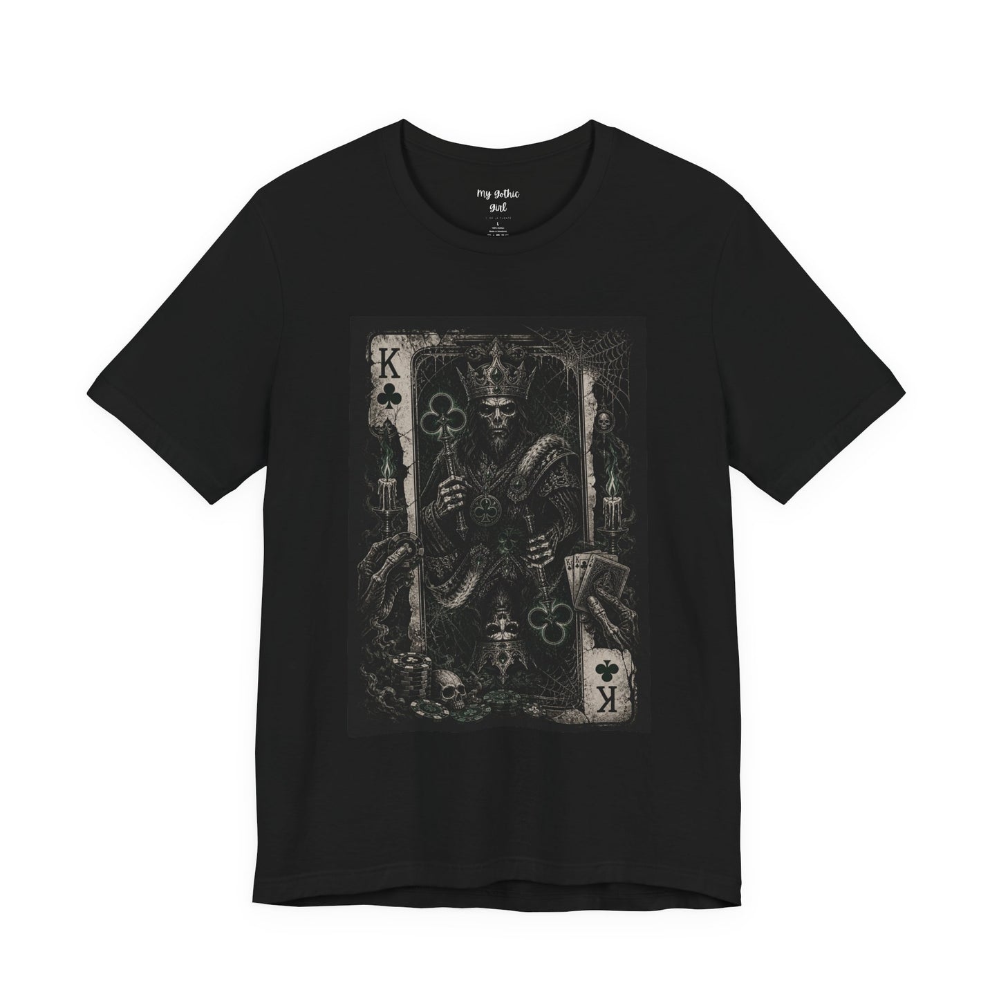 King of Clubs Gothic Playing Card Tee — Dark Skull Poker Graphic T-Shirt