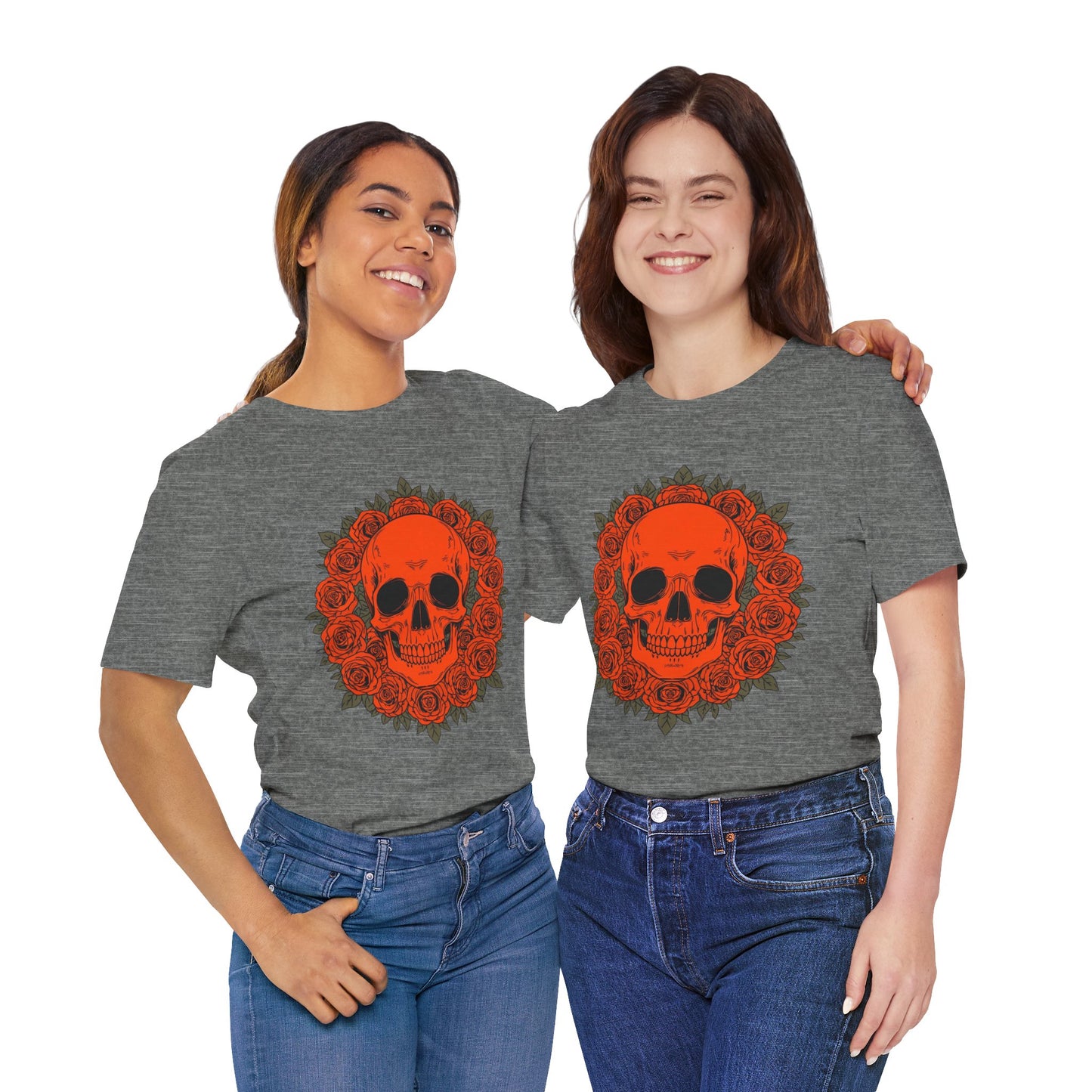 "ORANGE SKULL & ROSES"  Gothic Graphic T-Shirt – Alt Aesthetic Poetic Goth Streetwear