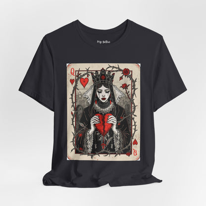 Queen of Hearts Playing Card T-Shirt — Gothic Rose Broken Heart Graphic Tee