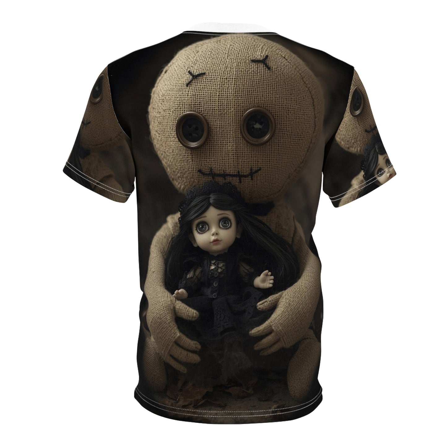 Gunny Sack Doll with Toy Gothic Doll | Horror All-Over Print T‑Shirt