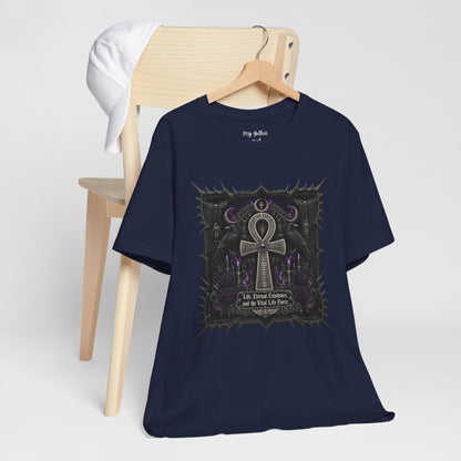 Ankh Gothic Tee — "Life, Eternal Existence and the Will to Fear" Black Graphic T-Shirt