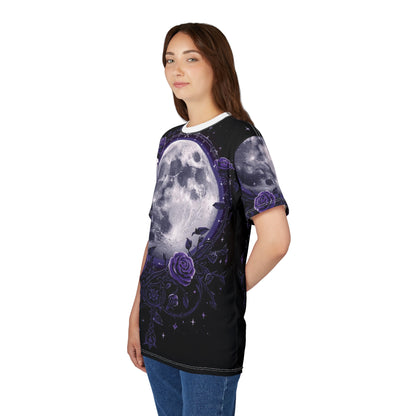 Purple Moon & Roses Tee — Gothic Floral Moonlight All-Over Print Shirt