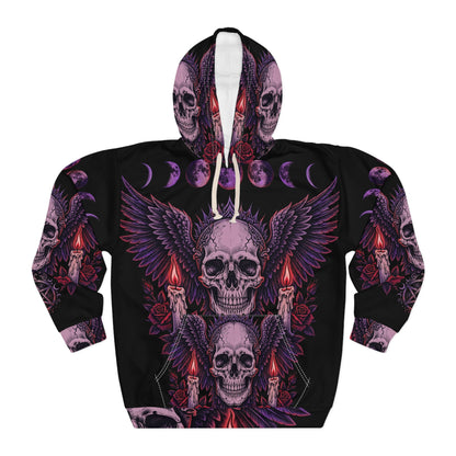 Winged Moon Skull All-Over-Print Hoodie — 'My Gothic Girl' Gothic Hooded Sweatshirt