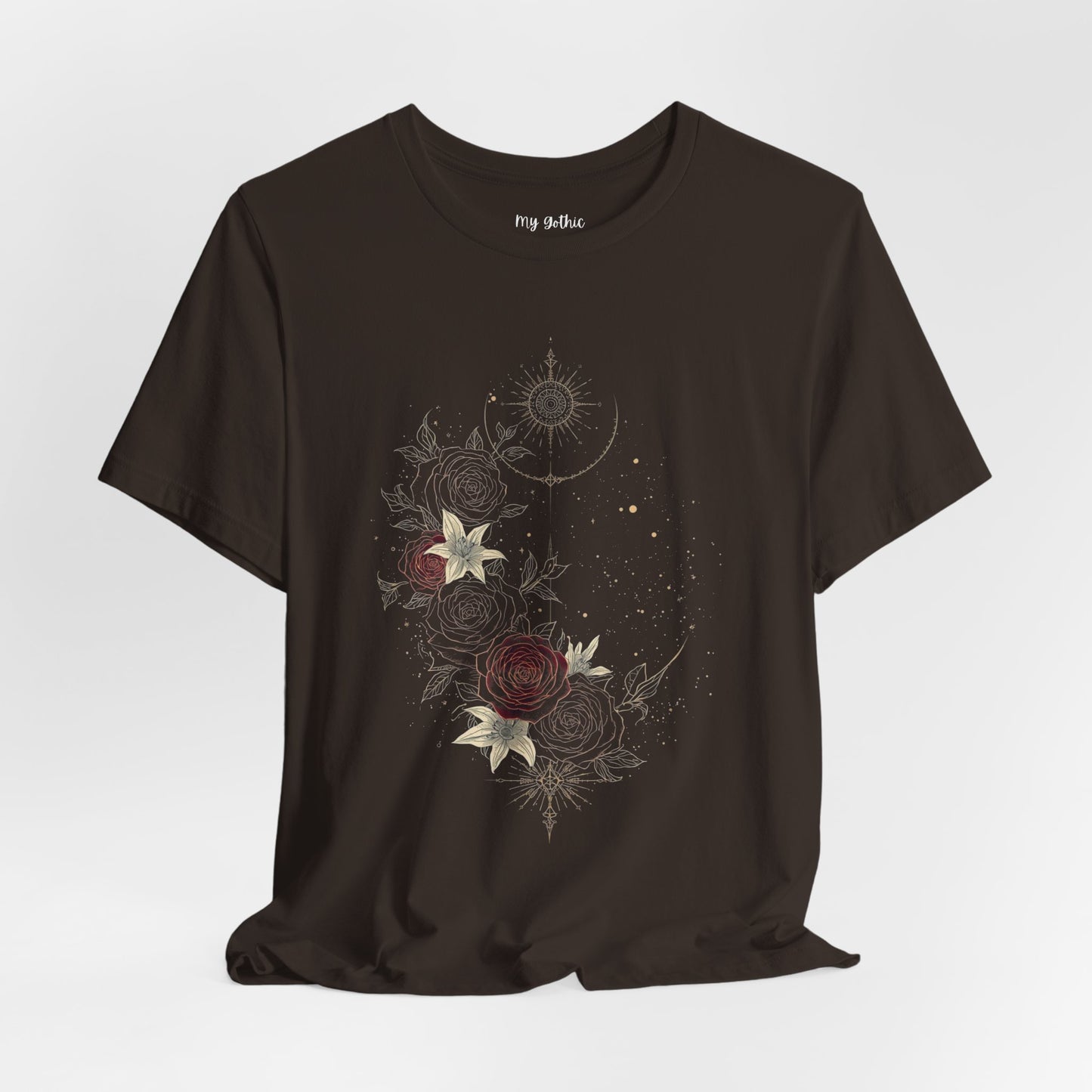 “Dark Floral Moon & Ornamental Geometry” T-Shirt Dark Floral Moon Ornamental Geometry Unisex Jersey Short Sleeve Tee
