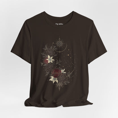 “Dark Floral Moon & Ornamental Geometry” T-Shirt Dark Floral Moon Ornamental Geometry Unisex Jersey Short Sleeve Tee