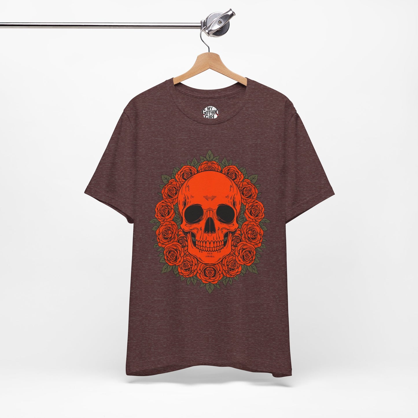 "ORANGE SKULL & ROSES"  Gothic Graphic T-Shirt – Alt Aesthetic Poetic Goth Streetwear