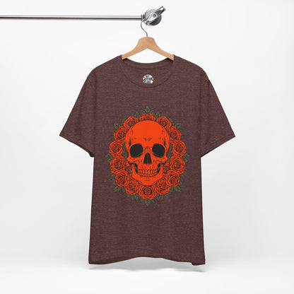 "ORANGE SKULL & ROSES"  Gothic Graphic T-Shirt – Alt Aesthetic Poetic Goth Streetwear