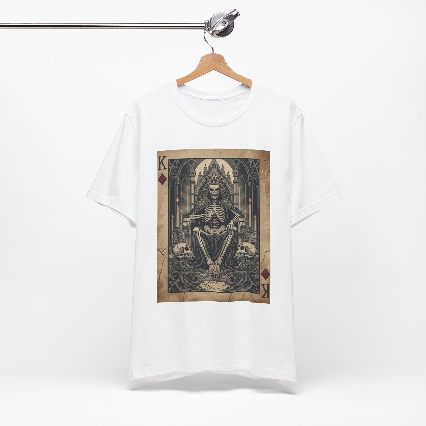 Skeleton King Playing Card Graphic Tee — Gothic Skull Throne T-Shirt
