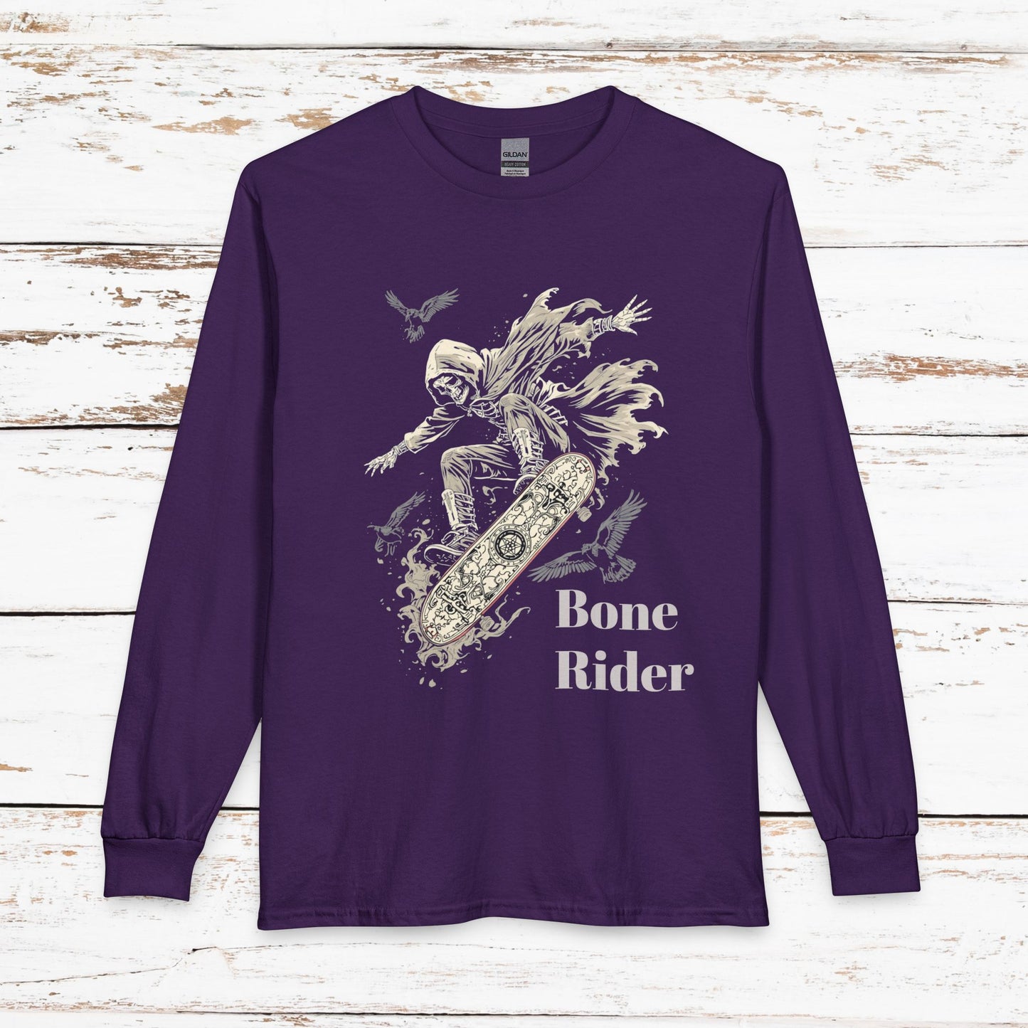 Gothic Skull Skateboard Long Sleeve Shirt — "Bone Rider"