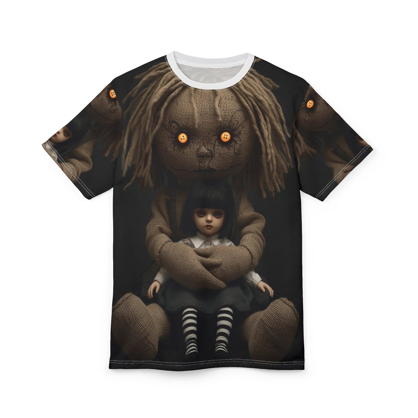 Gunny Sack Doll with Toy Gothic Doll | Horror All-Over Print T‑Shirt