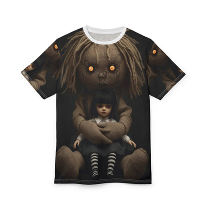 Gunny Sack Doll with Toy Gothic Doll | Horror All-Over Print T‑Shirt
