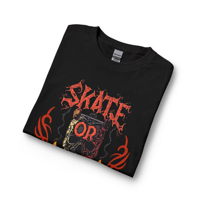 Skate or Die Long Sleeve Shirt — Gothic Skull Skateboard Tee