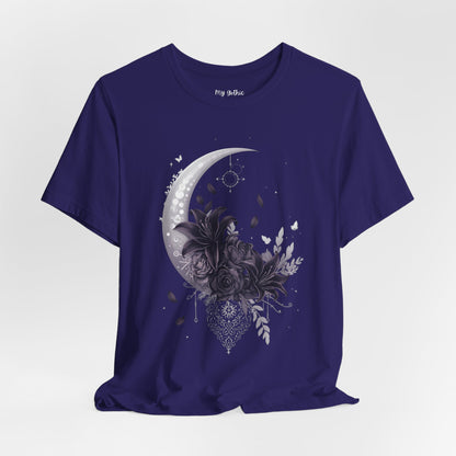 “Moonlit Bouquet & Sacred Soft Goth Symbol” Moonlit Bouquet Unisex Tee - Soft Goth Symbol Floral Design