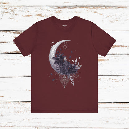 “Moonlit Bouquet & Sacred Soft Goth Symbol” Moonlit Bouquet Unisex Tee - Soft Goth Symbol Floral Design