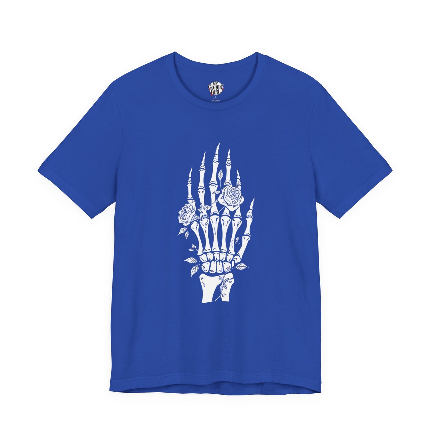 White Roses and Skeleton Hand  Gothic Graphic T-Shirt – Alt Aesthetic Poetic Goth Streetwear