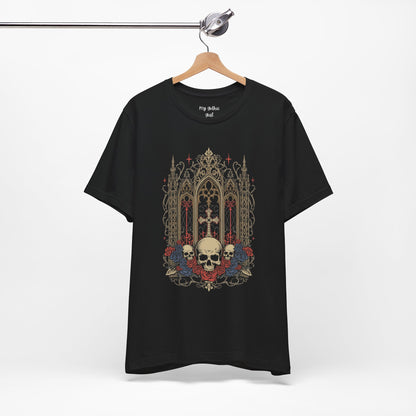 Gothic Cathedral Skull Tee — Dark Floral Skull T-Shirt