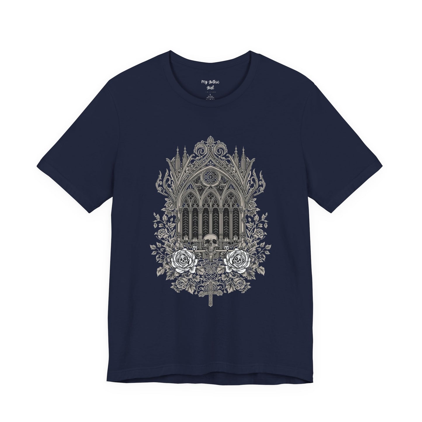 Gothic Cathedral Floral Tee — Intricate Rose Window Graphic T-Shirt