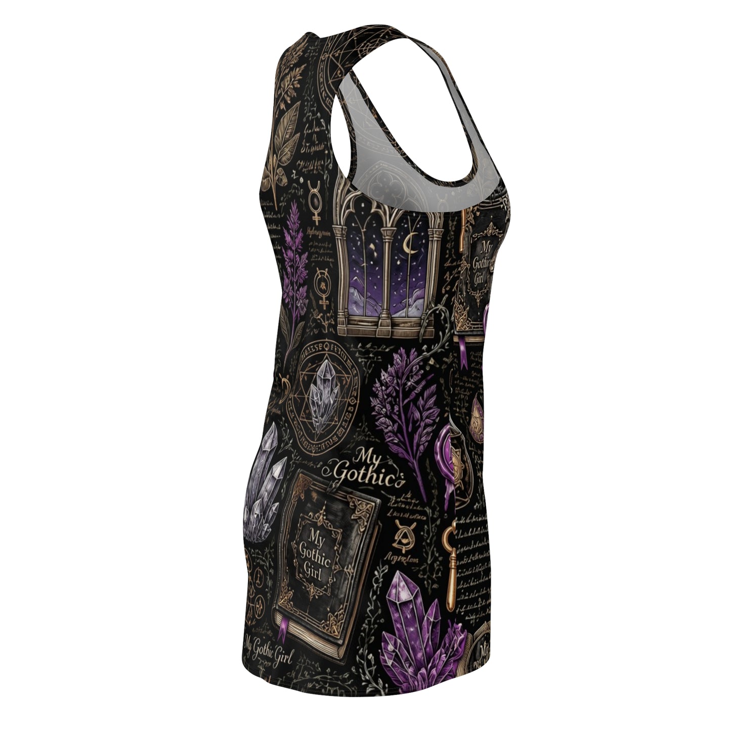 Dark Academia Alchemist - Gothic Crystal & Books Racerback Dress