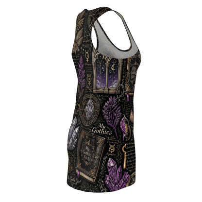 Dark Academia Alchemist - Gothic Crystal & Books Racerback Dress