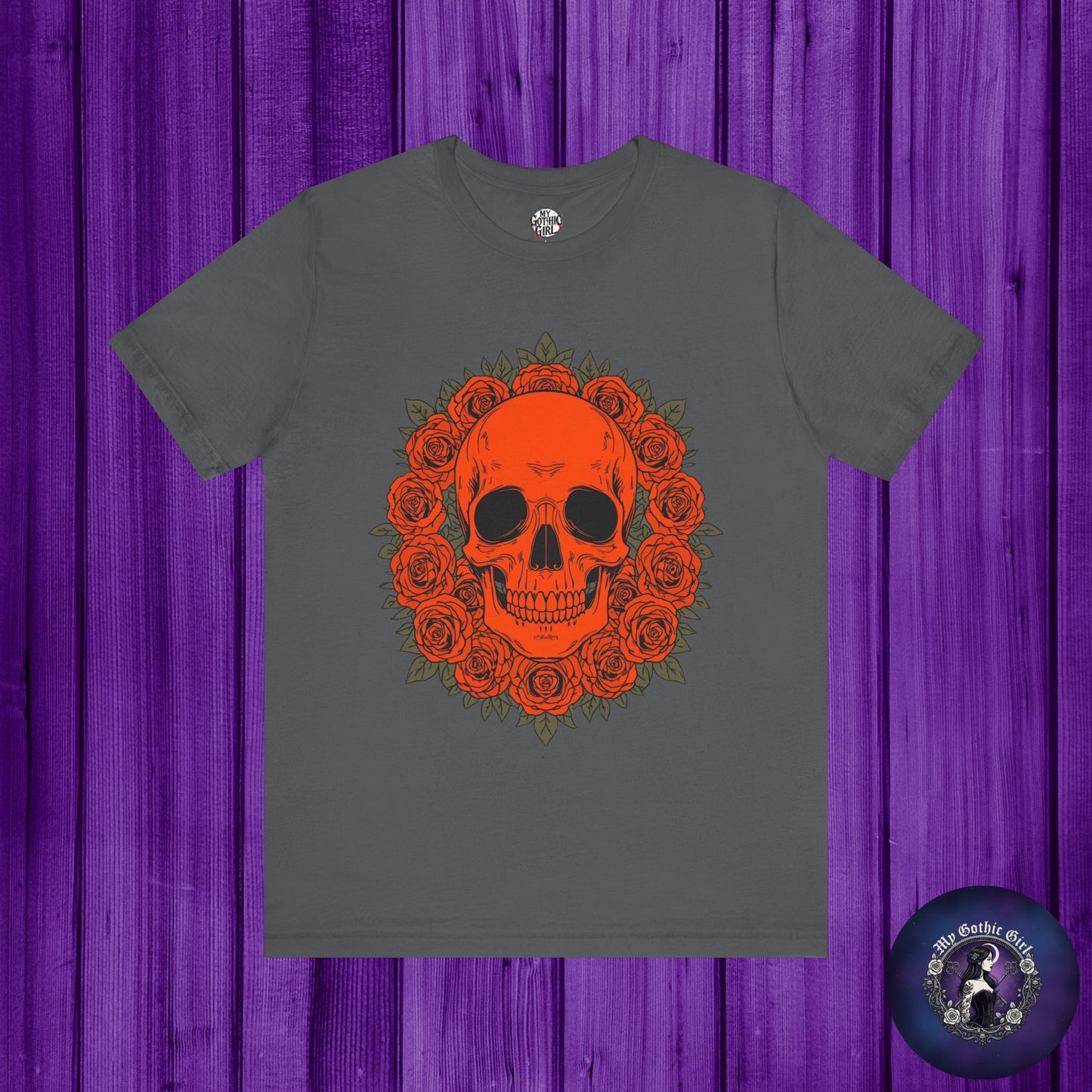 "ORANGE SKULL & ROSES"  Gothic Graphic T-Shirt – Alt Aesthetic Poetic Goth Streetwear