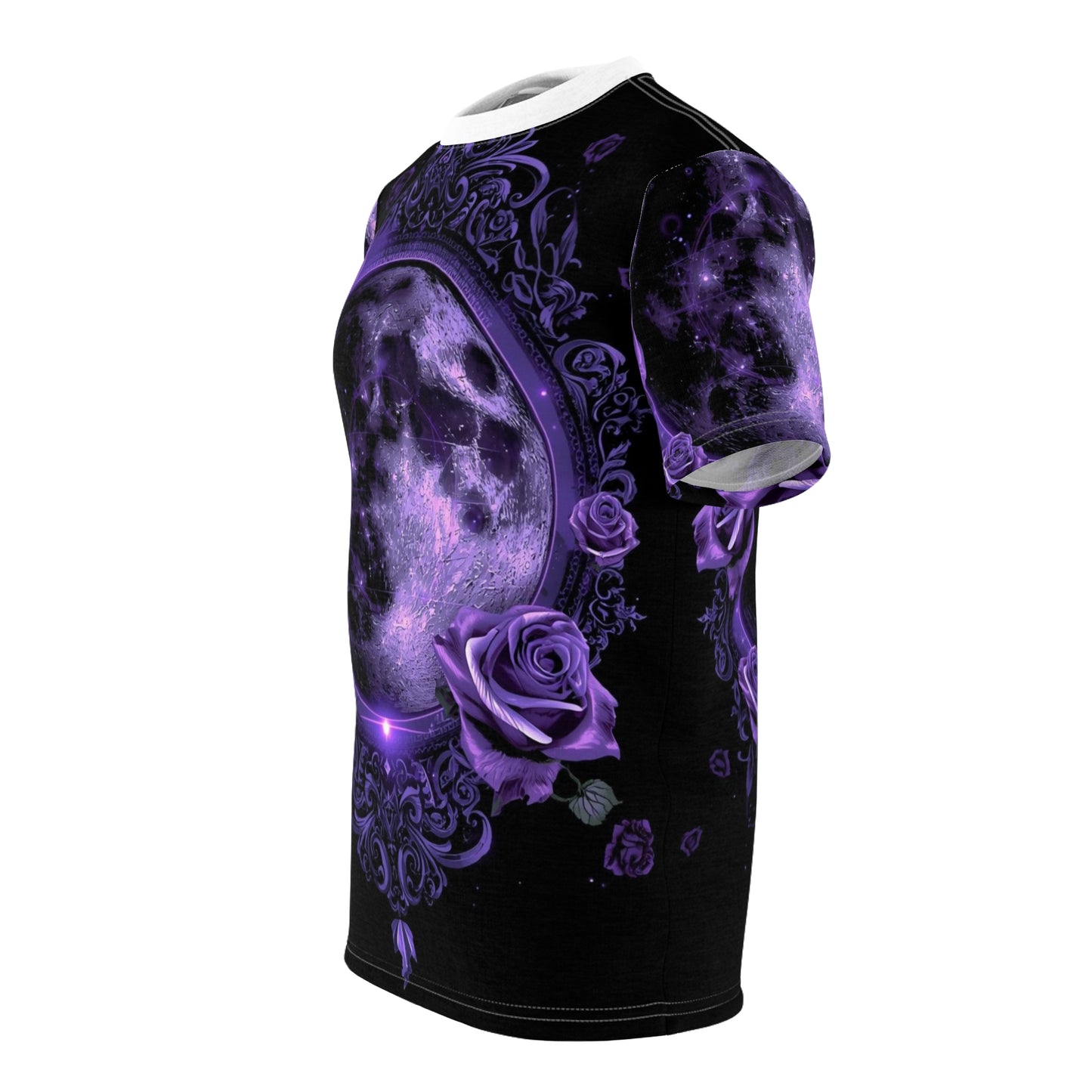 Purple Moon & Roses Tee — Gothic Floral Moonlight All-Over Print Shirt