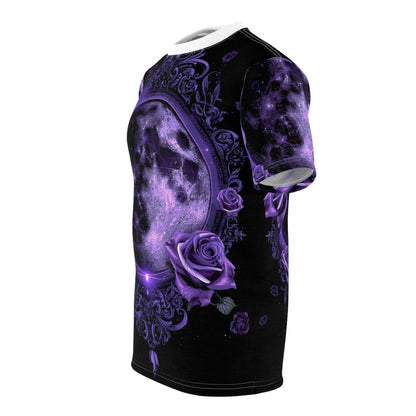 Purple Moon & Roses Tee — Gothic Floral Moonlight All-Over Print Shirt